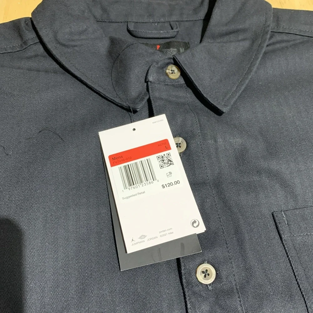 Air Jordan Essentials Button Down Shirt‎ Mens L Black Long Sleeve FV7446 010